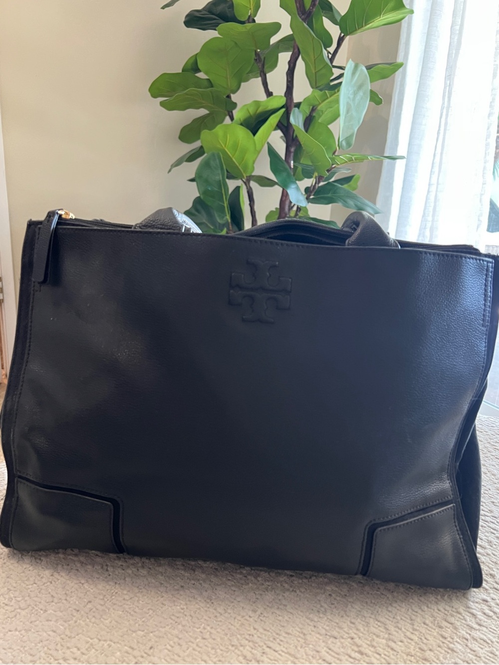 Tory Burch Black Leather Duffel Bag